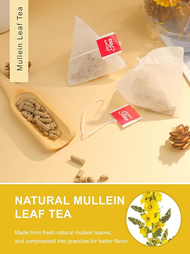 TeeLux Mullein Leaf Tea Bags, 3g/Bag, 60 Count, Natural Mullein Leaves, Caffeine Free, Biodegradable Corn Fiber Pyramid Tea Bags - Bloomnest