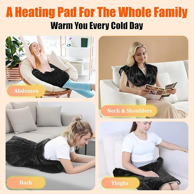 Weighted Heating Pad for Neck and Shoulders and Back,30s Fast Heating for Pain Relief, Ergonomic Heated Wrap, 160℉ Max Temp 8 Heat & 16 Auto-Off Timers,Memory Function,Christmas Gifts for Women,Black - Bloomnest