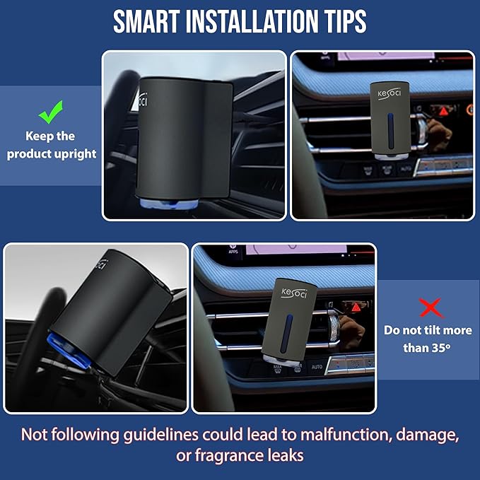 Smart Car Air Freshener: Revolutionary Smart Car Diffuser Vent Clip with 3 Exclusive 10 ml Fragrances (3 x Ocean) - Bloomnest
