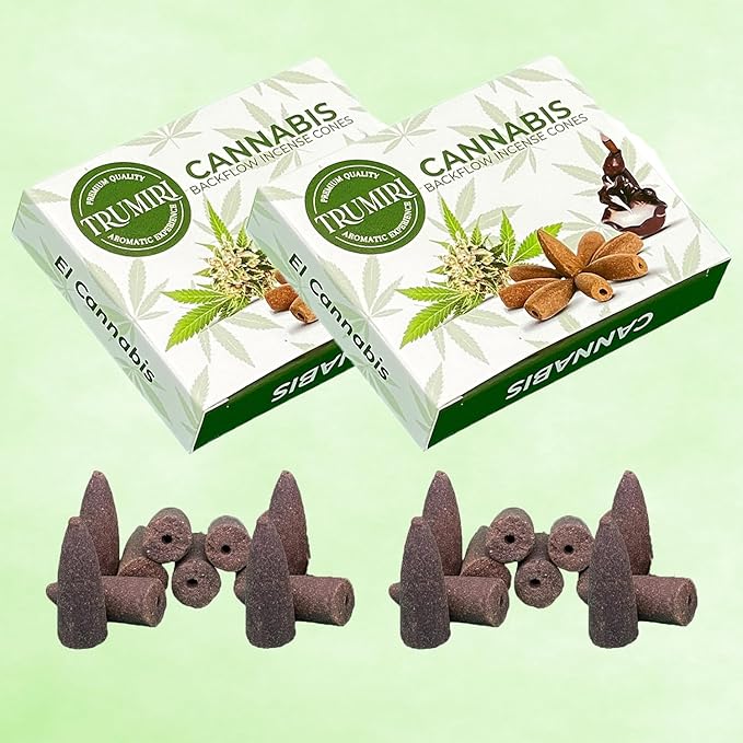 TRUMIRI Cannabis Backflow Incense Cones - Total 20 Incense Cones Waterfall - Dual Pack of 10 Incense Backflow Cones - Waterfall Incense Cones - Incense Waterfall Cones TRUMIRI