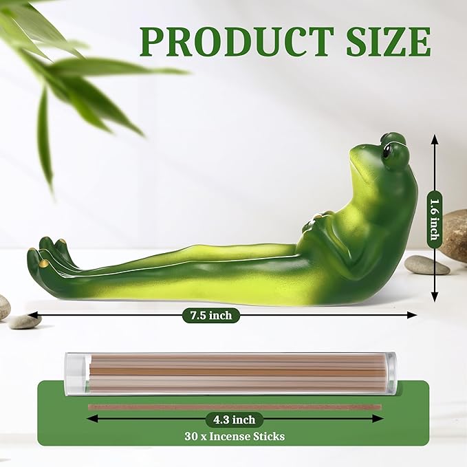 Frog Incense Stick Holder, Green Frog Incense Burner with 30 Sandalwood Sticks, Ash Catcher Stand Gift for Aromatherapy, Yoga, Relaxing Meditation, Home Living Room Office Decor - Bloomnest