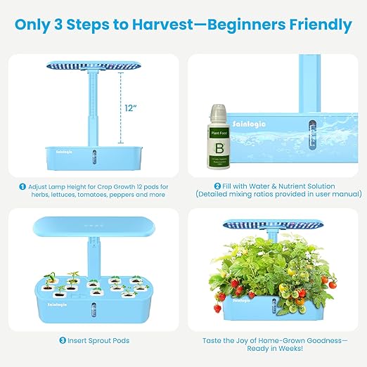 Sainlogic Hydroponics Growing System Kit, 12 Pods Watering Planter, Smart Indoor Garden with APP & WiFi Connected, 5 X Growth with 24W LED, Quiet Pump, for Vegetables, Herbs and Flowers - Bloomnest