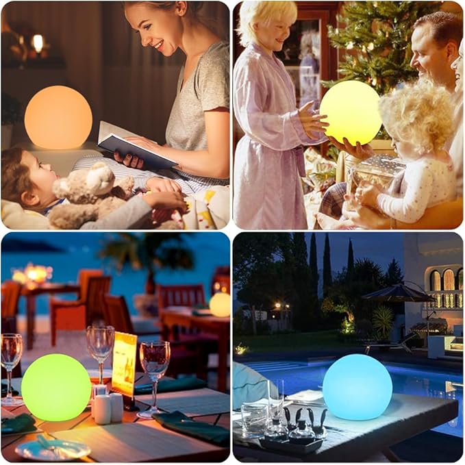 LED Glowing Ball Light, 8-in RGB Color Changing LED Orb Night Light Mood Lamp for Kid, 16 Colors 4 Lighting Modes & 8 Brightness Sphere Lamp w/Remote, Rechargeable Outdoor Globe Lights for Home Patio - Bloomnest