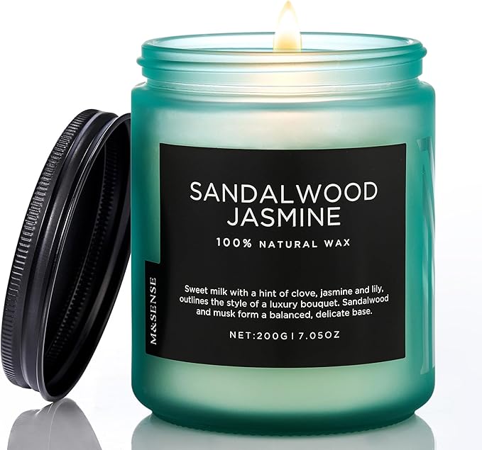 M&SENSE Sandalwood Jasmine Scented Candles, Natural Soy Wax Best Smelling Candle 7.05oz 50 Hour Burning，Floral Non Toxic Single Cotton Wick Aromatherapy Gifts for Women Friend - Bloomnest
