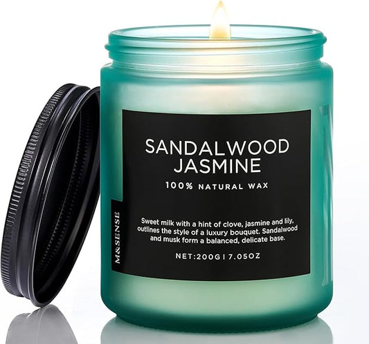 M&SENSE Sandalwood Jasmine Scented Candles, Natural Soy Wax Best Smelling Candle 7.05oz 50 Hour Burning，Floral Non Toxic Single Cotton Wick Aromatherapy Gifts for Women Friend - Bloomnest