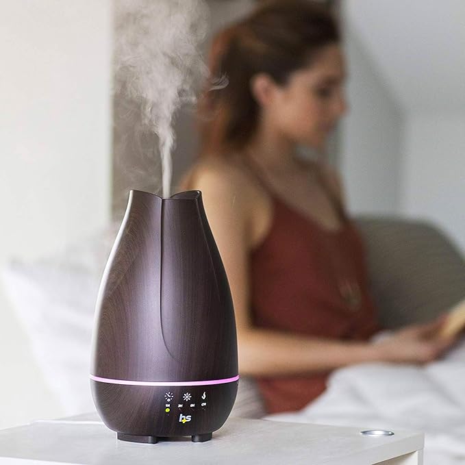 HealthSmart Essential Oil Diffuser, Cool Mist Humidifier and Aromatherapy Diffuser with 500ML Tank Ideal for Large Rooms, Adjustable Timer, Mist Mode and 7 LED Light Colors, Brown (Pack of 2) - Bloomnest