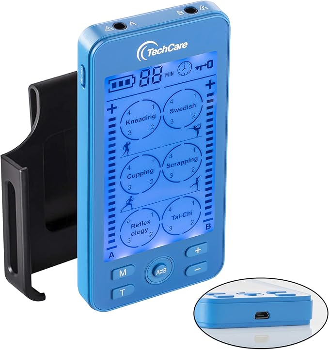 Tens Unit Plus 24 Rechargeable Electronic Pulse Massager Machine Multi Mode Device with All Accessories (Blue)