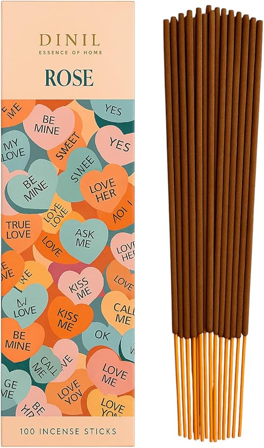 Dinil Rose Incense Sticks – 100 Sticks | Hand-Rolled, Charcoal-Free | Clean Burn, Low Smoke | Aromatic Incense for Meditation, Yoga & Home Fragrance Dinil
