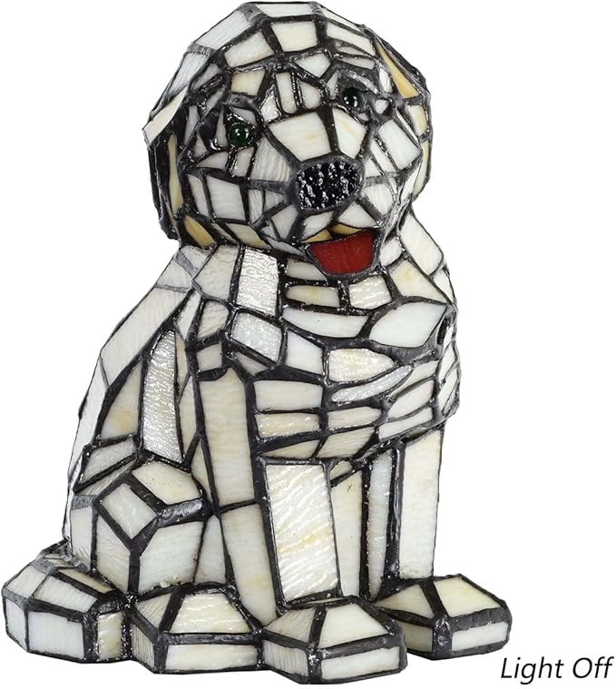 Bieye L10886 Tiffany-Style Stained Glass Dog Accent Table Lamp - 9.5-Inch Tall - Adorable Cream Dog Patiently Awaiting a Treat - Bloomnest
