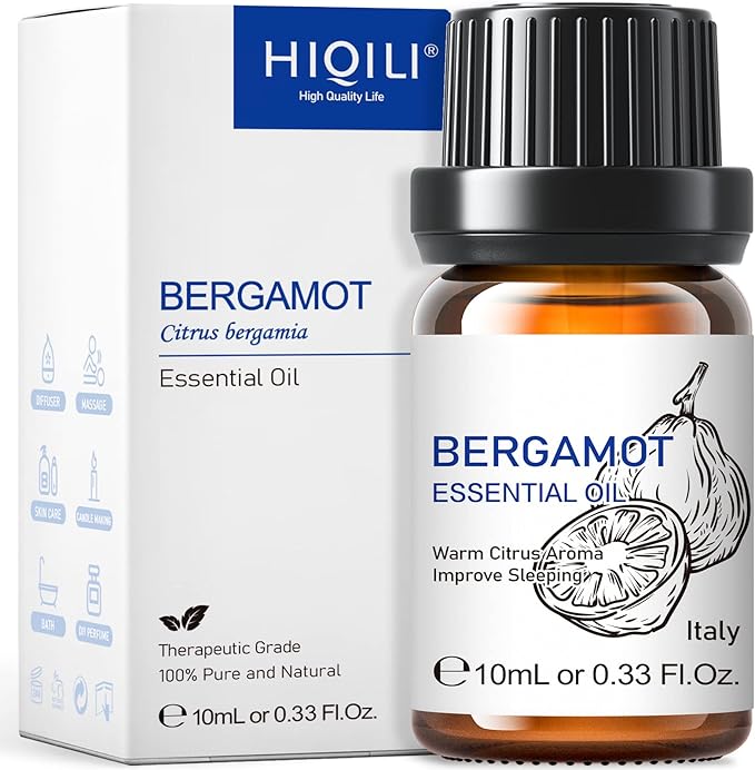 HIQILI Bergamot Essential Oil for Diffuser, Skin, Hair, DIY, 100% Pure & Natural, Travel Size - 0.33 Fl Oz (10 mL) - Bloomnest
