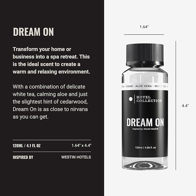 Hotel Collection Diffuser Oil - Dream On - Aromatherapy Essential Fragrance Oil - Luxury Hotel Inspired -White Tea, Cedarwood & Amber - 120ML 4.1 Fl oz - Bloomnest