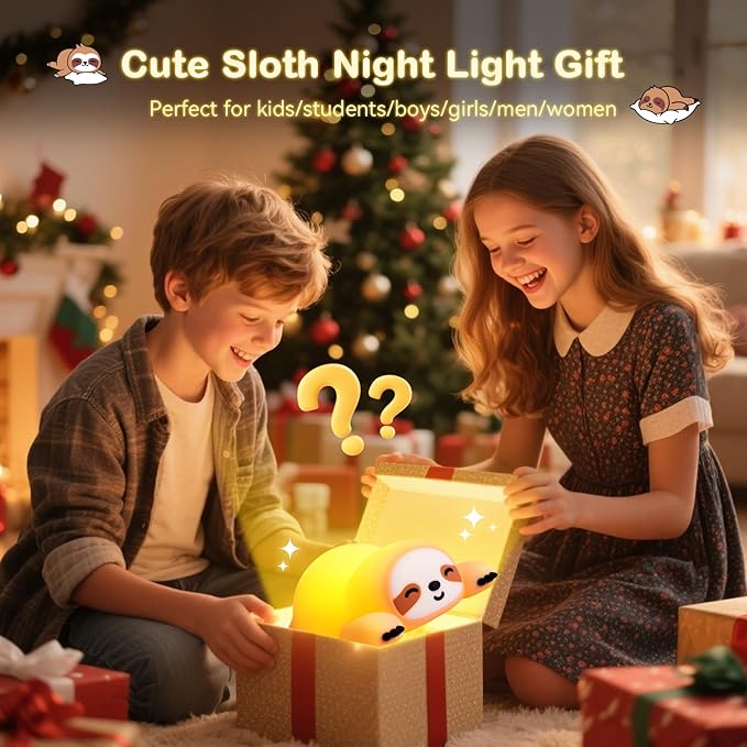 Cute Sloth Night Light for Kids, 3-Level Dimmable Nursery Nightlight, Silicone Squishy Light Up Sloth Gifts, Rechargeable Bedside Touch Lamp for Breastfeeding Toddler Baby Kids Decor - Bloomnest