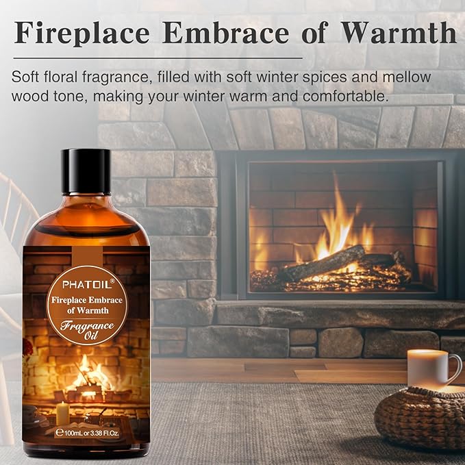 PHATOIL Fireplace Embrace of Warmth Fragrance Oils for Aromatherapy, 3.38FL.OZ Diffuser Oils for Home, Perfect for Aromatherapy, Humidifiers, Yoga, DIY Candle and Soap Making - 100ml - Bloomnest