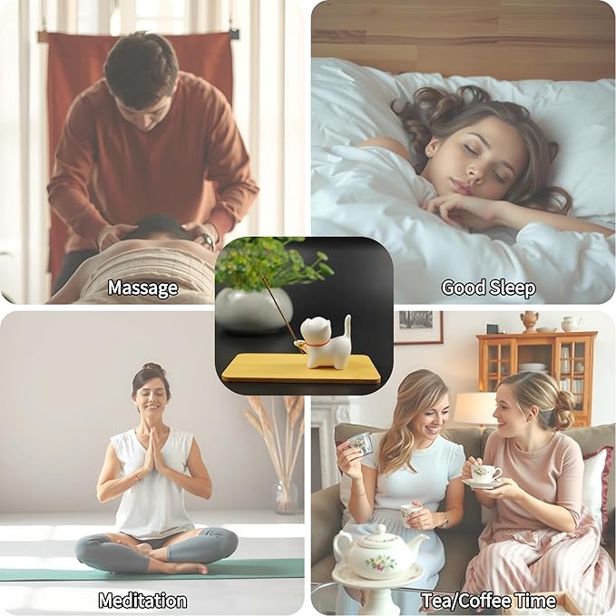 Upgraded Package Incense Holder Handmade Ceramic Cat, Incense-Stick Holder with Sticks, Bamboo Mat and Brass Incense Stand, Cute Cat Insence Burner Holder for Meditation Yoga Massage Home Decor Gift - Bloomnest