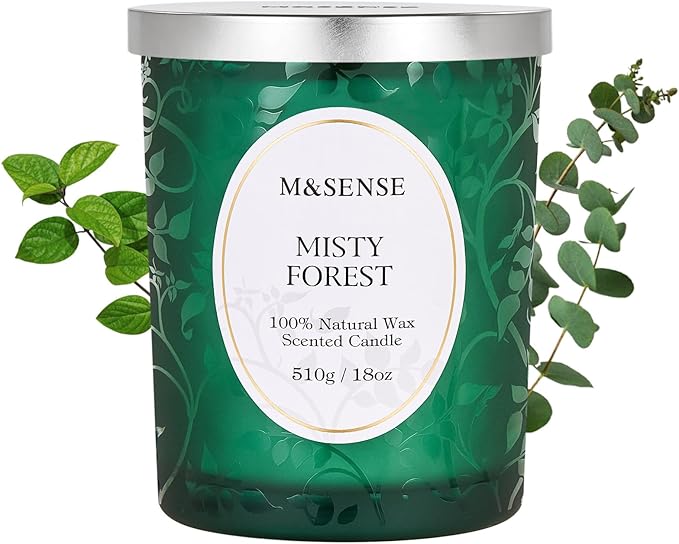 M&SENSE Misty Pine Forest Candle, Cracking Wooden Wick Soy Wax, 18oz 100 Hours Long Lasting Clean Burn, Large Fall Candles for Home Scented, Winter Holiday Gifts for Women Christmas - Bloomnest