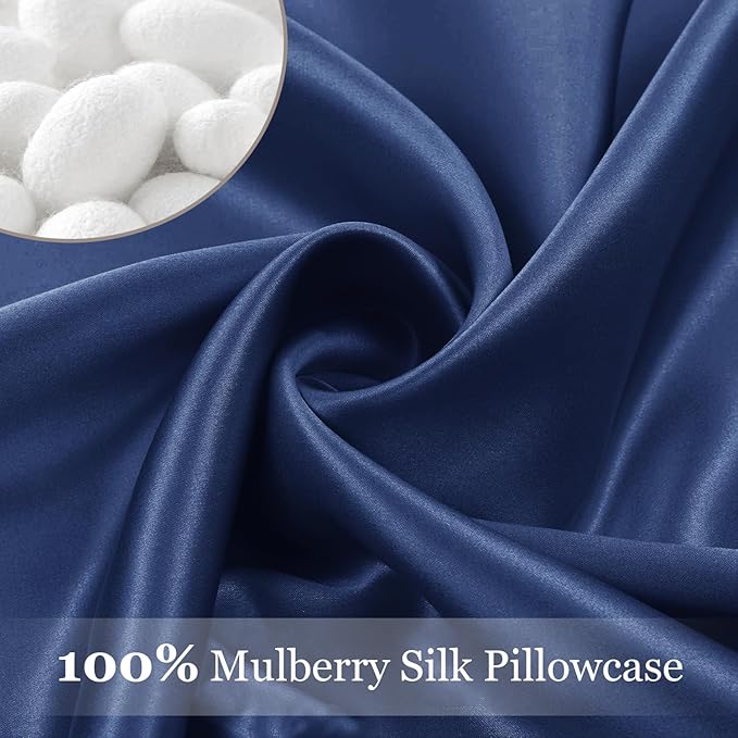 Adubor 100% Silk Pillowcase - Mulberry Silk Pillow Cases, 23 Momme 6A Grade Fibers, Silk Pillow Case for Hair and Skin Health, with Hidden Zipper (Queen 20''x30'', Navy Blue, 1PC) - Bloomnest