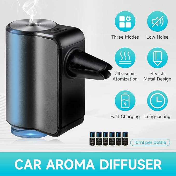 Featwell Car Air Freshener, Air Freshener Diffuser Three Adjustable Modes, Aromatherapy Machine Rechargeable (Grey) - Bloomnest
