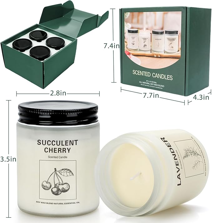 Scented Candles Sets, Candles for Home Scented,Made with Natural Soy Wax & Essential Oils, 35 Hour Burn Time,4 x 7.1 Oz Aromatherapy Candle Gifts for Christmas Birthday Women Mom Best Friends. - Bloomnest