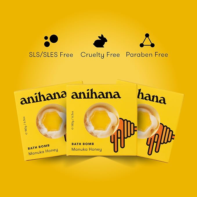 ANIHANA Bath Bombs with Coconut Oil, Paraben Free, Hand-Crafted Luxury Fizzers, Refreshing Manuka Honey Scent, 6.3 oz Each, 3 Pack - Bloomnest