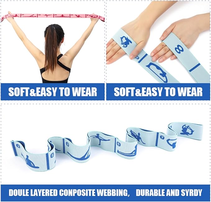 Elastic Yoga Stretching Strap with Loops, CEILIWEN Stretch Straps For Physical Therapy, Pilates Stretch Band, Elastic Exercise Bands, Leg Stretching Strap, Stretch Resistance Bands For Exercise - Bloomnest