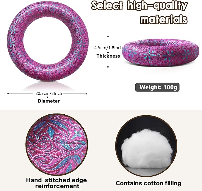 Singing Bowl Cushion 8 Inch for Tibetan Singing Bowls, Handmade Silk Brocade Round Cushion Pillow for Sound Healing and Crystal Sound Bowls Accessories(8 Inch,DeepMagenta) - Bloomnest