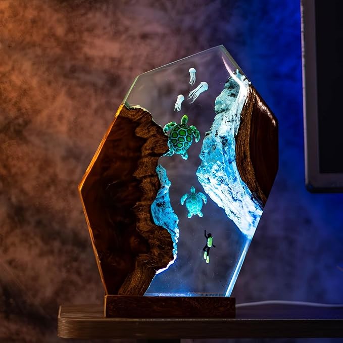 Handmade 3D Ocean Resin Lamp – LED Color Changing Night Light, Artistic Sea Turtle & Coral Scene, Unique Coastal Home Decor Gift for Ocean & Nature Lovers - Bloomnest