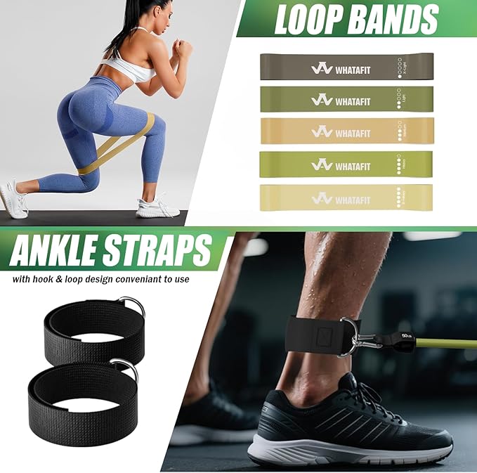 WHATAFIT Resistance Bands, Exercise Bands，Resistance Bands for Working Out, Work Out Bands with Handles for Men and Women Fitness, Strength Training Home Gym Equipment - Bloomnest