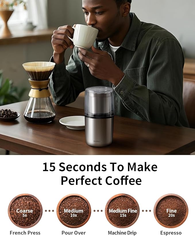 SHARDOR Coffee Grinder Electric Herb/Wet Grinder for Spices and Seeds with 2 Removable Stainless Steel Bowls, Silver - Bloomnest