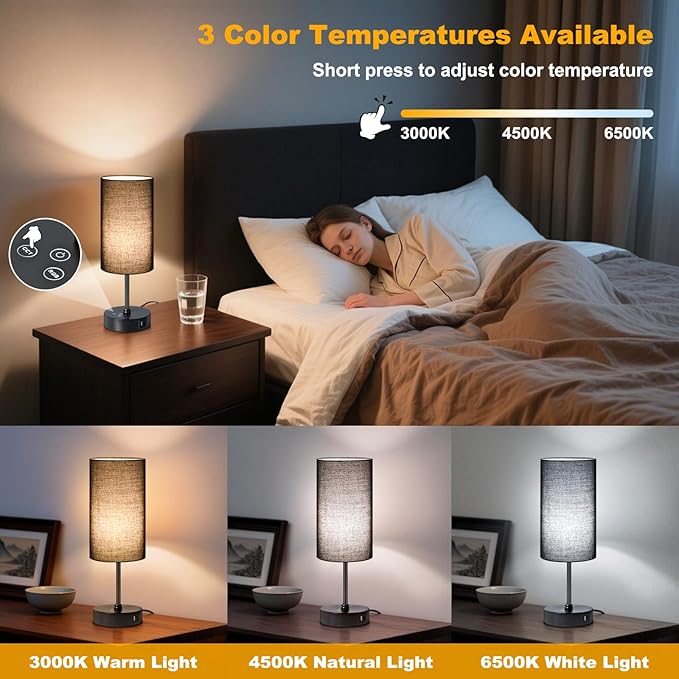Unicozin Small Table Lamp,3 CCT 3000K/4500K/6500K & RGB Color Changing,Stepless Dimmable Touch Control Bedside Lamp for Reading,Ambience Nightstand Light for Home Decor Party,Black Shade - Bloomnest