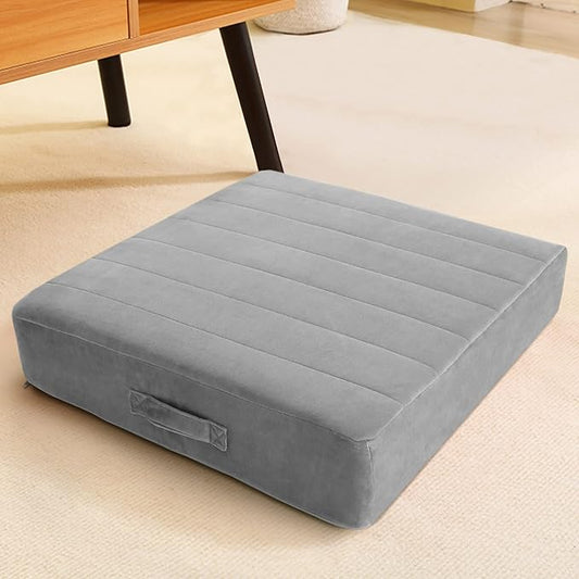 MeMoreCool Square Floor Pillow Seating for Adults Kids, Large Meditation Cushion Floor Pillow with Thick Foam & Soft Tufted Cover, Washable Big Pillow Seat Floor Cushion for Sitting Yoga, 22" Grey - Bloomnest