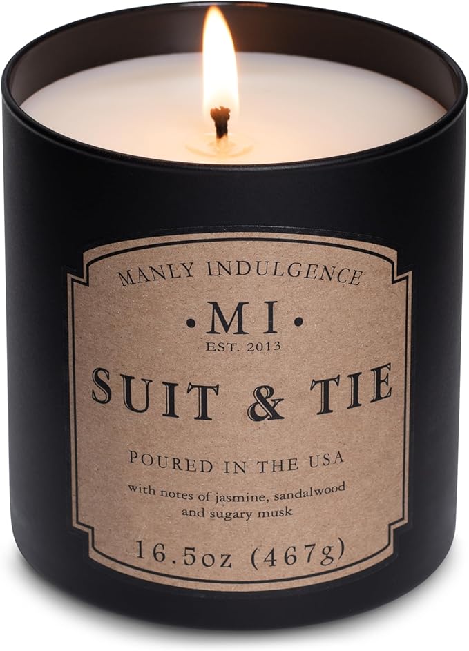 Manly Indulgence Suit & Tie Scented Candles for Men, 16.5 oz Single Wick, Premium Soy Blend Wax, 60H Burn, Candles for Home Scented – Made in The USA - Bloomnest