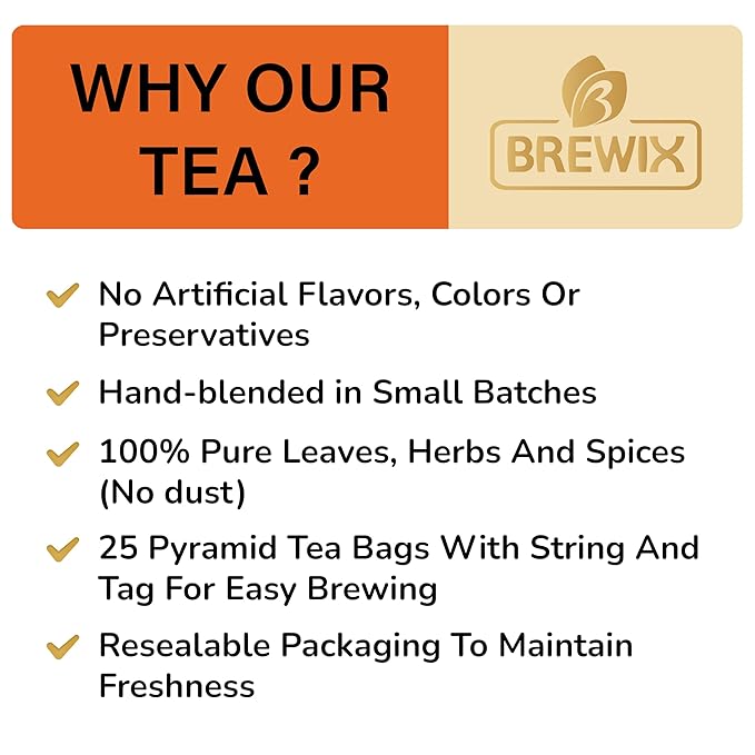 BREWIX, Sweet Orange Hibiscus Tea Bags (25 Pyramid Tea Bags) Caffeine-Free Herbal Tea | Ginger, Hibiscus, Spearmint, Rosehip, Turmeric | Supports Daily Balance & Calm | For Health & Wellbeing | Iced and Hot - Bloomnest