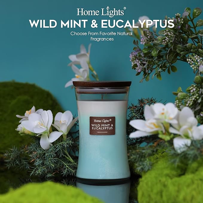 HomeLights 3-Layer Candles for Home Scented, 21.52 OZ Natural Soy Wax Scented Candles Burns Up to 100 Hours, Large Jar, Wild Mint & Eucalyptu - Bloomnest