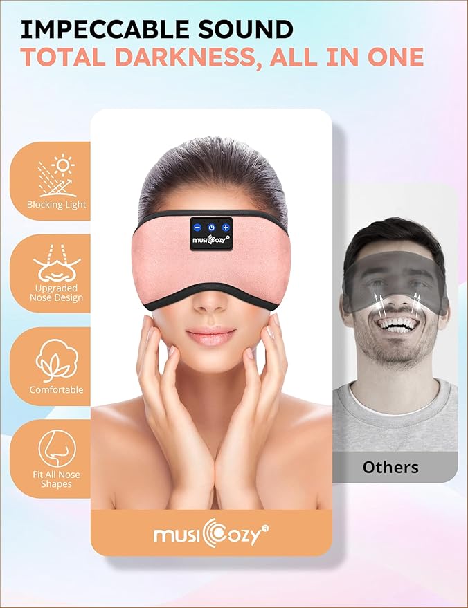 MUSICOZY Sleep Headphones Bluetooth 5.4 Headband Sleeping Eye Mask for Mom Women Men Wireless Music Earbuds Earphones for Side Sleepers Built-in HD Speakers Cool Gadgets Unique Gifts
