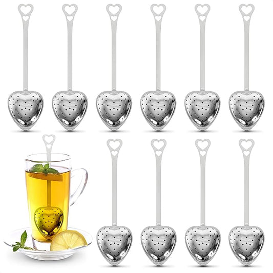 10 Pcs Heart Tea Infuser for Loose Leaf Tea Steeper – Rust-Resistant Stainless Steel Strainers with Secure Clasp, Easy Brewing Design, Keeps Loose Leaves Contained | Suitable for Parties & Gifting - Bloomnest