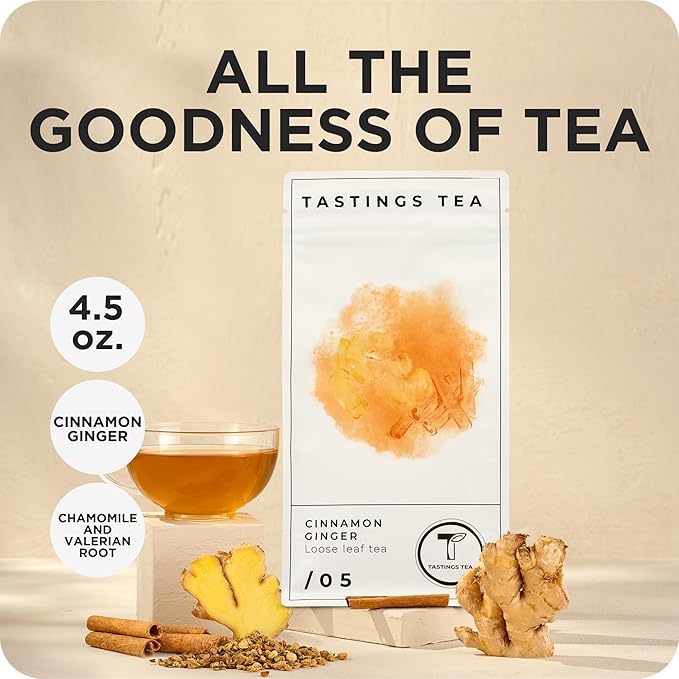 Tastings Tea Cinnamon Ginger Loose Leaf, 8 oz | Winter Warming Herbal Spice Blend for a Seasonal Brew | Natural Antioxidants for Wellness | Small Batch & Sustainably Sourced | Resealable Pouch - Bloomnest