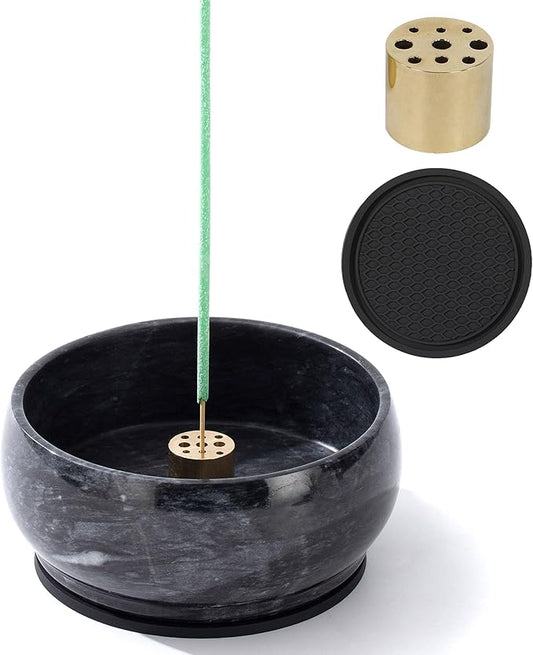 Incense Holder, Incense Burner ash Catcher with Brass 9 Holes Incense Stick Holder for Home Decor Yoga Spa Madiation (Natural Black Marble) Birthday Gifts for Women - Bloomnest