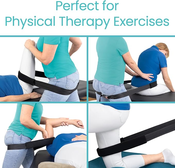 Vive Mobilization Belt for Physical Therapy with Buckle - Manual Traction Stretching Band - PT Traction Strap Belt for Stretching, Mobility, Massages & Exercise (Black)