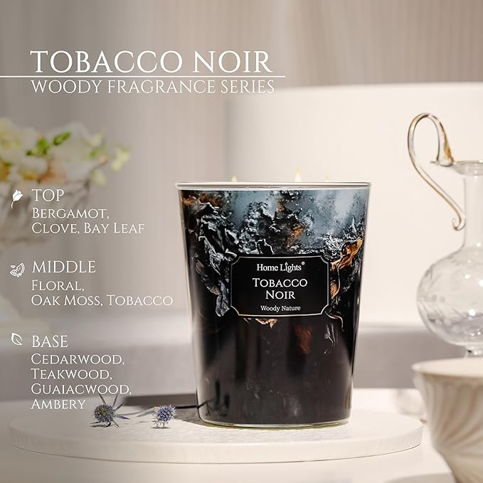 HomeLights Scented Candles for Women & Men, 34oz Candle Jars Aromatherapy 3-Wick Candle, Ideal for Industrial Chic Home Decor and Gifts, Tobacco Noir - Bloomnest