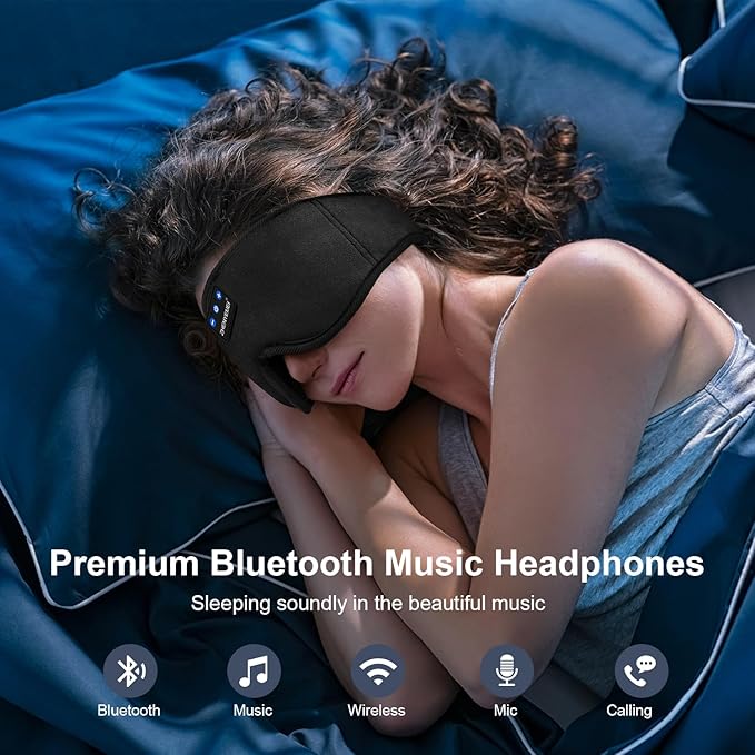 Bluetooth Sleep Headphones Bluetooth Sleep Mask | 3D Eye Mask for Sleeping | 16hrs Playingtime | Light Blocking Eye Mask | Auto - Off Timer | Best for Sleeper | Travel - Bloomnest