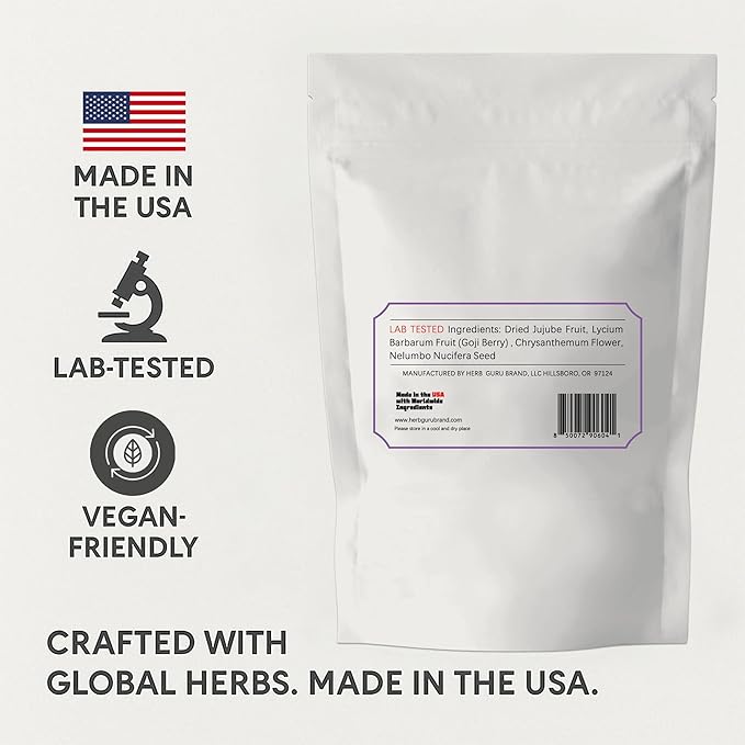 Tranquility & Vision Herbal Tea Blend with Dried Jujube Fruit, Goji Berry, Chrysanthemum Flower & Nelumbo Nucifera Seed | Relaxing Tea Bags | Premium Herbal Teabags & Gentle Sleepytime Teabags