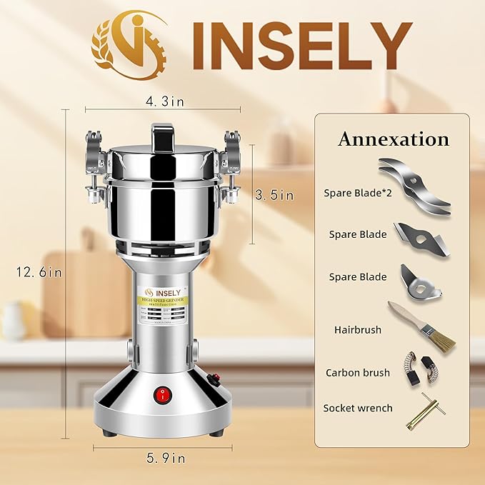 150g Grain Mill, flour mill grinder for home, Electric Stainless Steel Grain Grinder for Wheat, Spices, coffee,Corn and Other Dry Food Grinders for Kitchen - Bloomnest