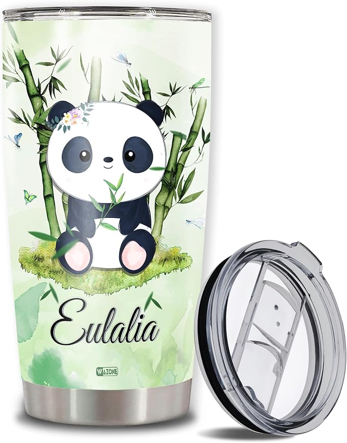 WAZONE Personalized Panda Coffee Tumbler Custom Name Double Wall Vacuum Stainless Steel Insulated Cup With Lid 20oz 30oz Travel Mug Birthday Christmas Gifts Cute For Kids Girls Animal Lovers - Bloomnest