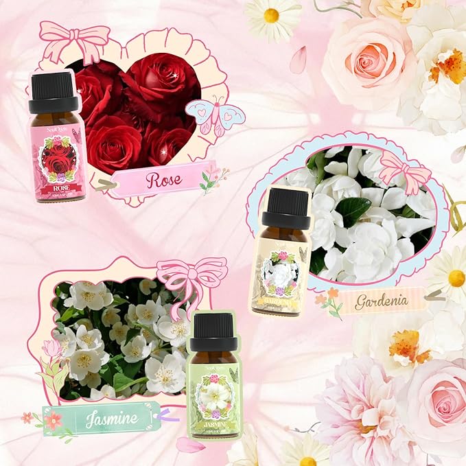 Floral Essential Oils Set, Fragrance Oil Gift Set for Diffuser, Natural Scent Diffuser Oil for Candle Making- Rose, Gardenia, Jasmine, Honeysuckle, Violet, Lilac - Bloomnest