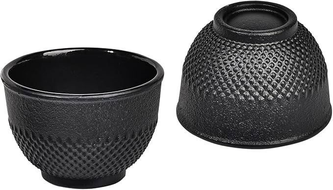 Sungmor Cast Iron Black Teacups, Set of 4 & 5 oz - Japanese Tea Cups with Enamel Interior, Traditional Gongfu Tea Set, Durable Heat-Retaining Tetsubin Style Drinkware - Bloomnest