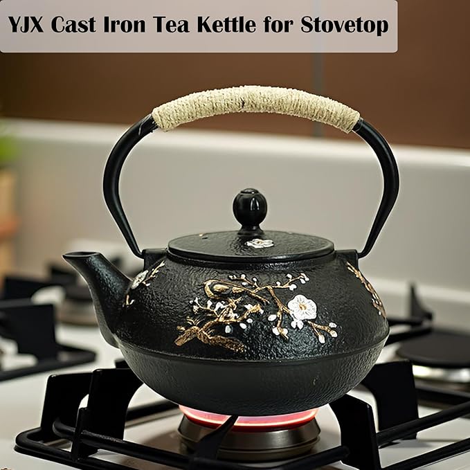 YJX 27oz Small Cast Iron Teapot for Stovetop, Japanese Tetsubin with Enamel, Beautiful Decorative Tea Pot, Durable Tea Kettle with Stainless Steel Infuser for Loose Tea(800ML) - Bloomnest