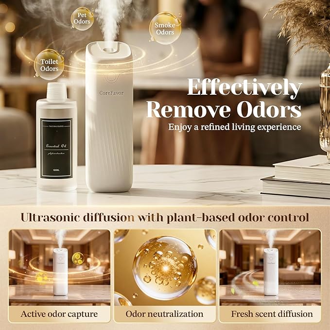 Waterless Essential Oil Diffuser, 4.06fl oz(120ml) Portable Battery Operated Cold Air Aroma Scent Machine, 4 Intensity Levels, Quiet Diffuser for Bedroom Office Bathroom Car (Chic) - Bloomnest