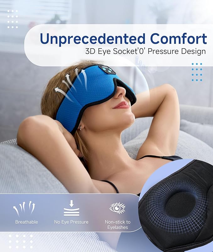 Voerou Sleeping Headphones 3D Eye Mask, Sleep Mask Bluetooth Headphone with Ultra-Thin Stereo Speakers, Sleep Headphones for Side Sleepers Office Nap Air Travel Meditation Gifts for Unisex - Bloomnest