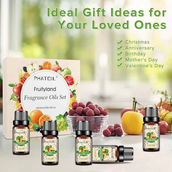 PHATOIL Coconut & Vanilla Fragrance Oils Set, 10 Pcs Aromatherapy Oils Set, for Diffusers, Home Care, DIY Soap Candle Making Scents, Fragrance, Aromatherapy, Humidifiers, for Friend (10ml) - Bloomnest