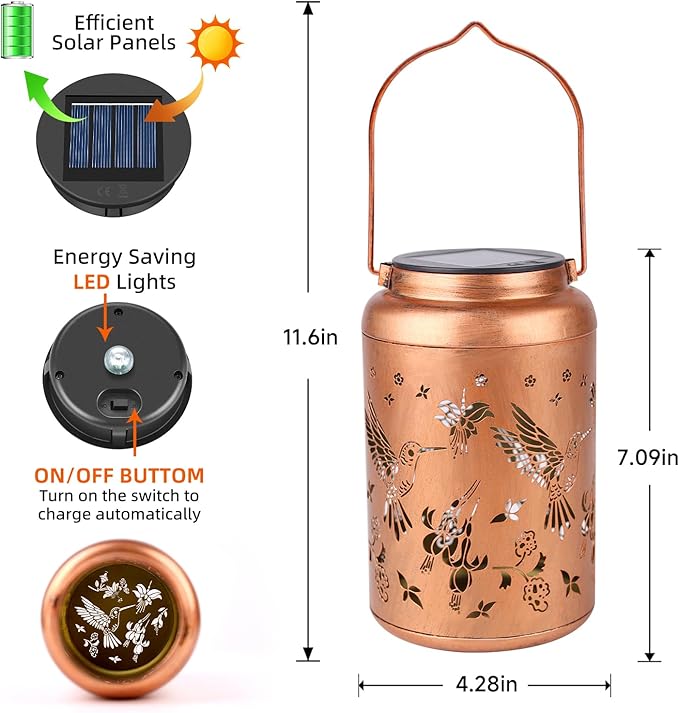 Hummingbird Solar Lanterns Outdoor Waterproof Hanging Solar Lights Metal Decor Lantern LED Light Christmas Decorative for Garden,Patio,Yard,Lawn,Backyard,Front,Porch as Gifts for Women Men - Bloomnest